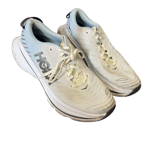 Hoka BONDI X White and Blue Running Shoes - Picture 1 of 12